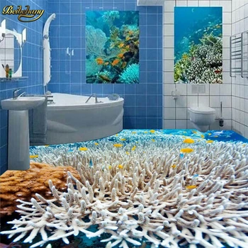 beibehang Özel Fotoğraf 3D Zemin Boyama Duvar Kağıdı Okyanus Beyaz Mercan Tropikal Balık Banyo Zemin Boyama papel de parede