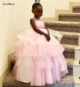 Çocuk Kız Prenses Pembe Elbise Abiye Bebek Kız Giysileri uzun elbise Doğum Günü Partisi Vestido Giyim 1-16 Yıl