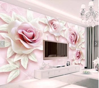 Özel 3d pasoyu de parede, pink TV zemin duvar dekorasyonu duvar kağıdı yatak odası oturma odası için duvar resimleri rose 