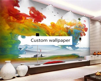 beibehang Özelleştirilmiş modern yeni yeni Çin mürekkep suluboya duman dekoratif boyama TV arka plan papel de parede duvar kağıdı