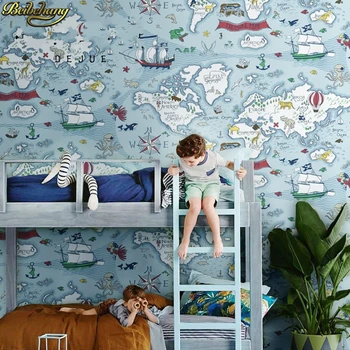 beibehang çocuk odası duvar kağıdı çocuk yatak odası Akdeniz dokunmamış karikatür mavi deniz haritası çocuk papel de parede