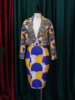 2022 Yılında, Afrika Seks Kalem Seti Polyester Ukuran Plus Dua Potong Seti Mantel ve Rok S-3XL