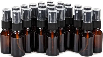 24 Adet 15ml 0.5 oz Amber GlassTravel İnce Sis Sprey Şişeleri Kozmetik Kapları Siyah Püskürtücüler Uçucu Yağlar Temizleme