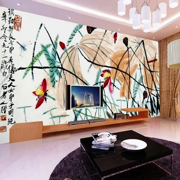 Özel Duvar Resimleri Çin Mürekkep Boyama 3D Soyut Lotus Gölet Fotoğraf Duvar Kağıdı Yatak Odası Oturma Odası TV Kanepe Arka Plan duvar kağıdı