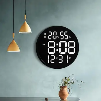 12 inç modern led basit duvar saati oturma odası yuvarlak saat dilsiz dijital sıcaklık ve nem elektronik saat
