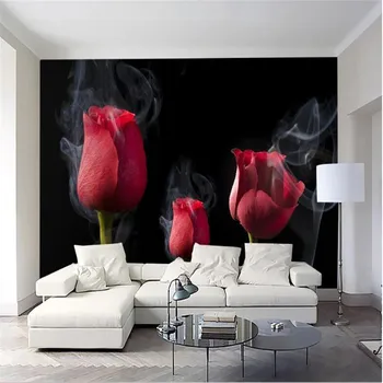 Milofi profesyonel özel büyük duvar kağıdı Avrupa romantik duman kırmızı gül TV arka plan