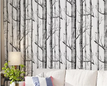 Modern minimalist kişilik beyaz huş ağacı 3d duvar kağıdı yatak odası oturma odası TV arka plan duvar kağıdı duvarlar için 3 d