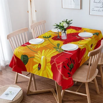 Kırmızı Çiçek Haşhaş Papatya Masa Örtüleri Su Geçirmez Mutfak Eşyaları Sehpa oturma Odası Ev Dekor yemek masası Nappe De Masa