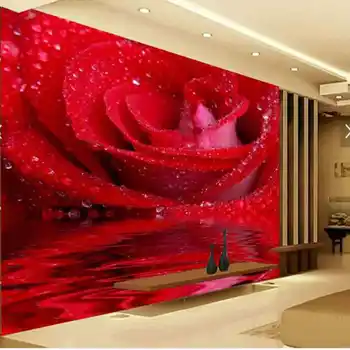 3D Özelleştirilmiş Boyutu Kırmızı Gül duvar resmi Modern Sanat Boyama Duvar Kağıdı Oturma Odası için Fotoğraf duvar kağıdı