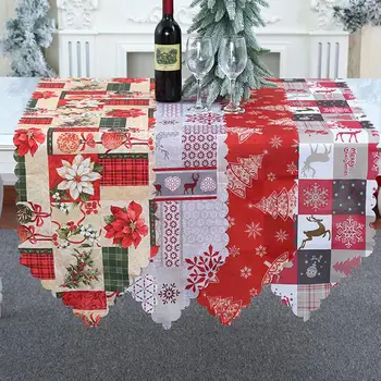 2021 Noel Polyester Kumaş Baskılı Masa Koşucu Ev Masa Örtüsü Çiçek Baskı Masa Örtüsü Noel Süslemeleri