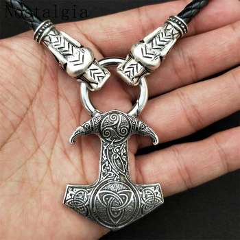 İskandinav Raven Viking kolye Kolye Karga Runes Thor Çekiç Mjolnir Tılsım Vintage Slav Muska Pagan Wicca Erkekler Takı