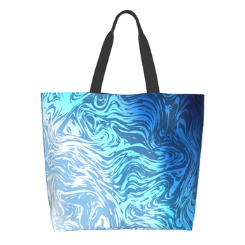 Mavi Soyut Ekstra Büyük alışveriş çantası Sanat Kullanımlık bez Çanta Alışveriş Seyahat saklama kutusu Hafif Yıkanabilir omuz çantaları