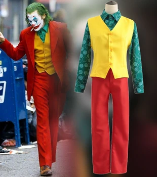 Joker Kostüm Cosplay Palyaço Erkek Takım Elbise Peruk Cadılar Bayramı Kostüm
