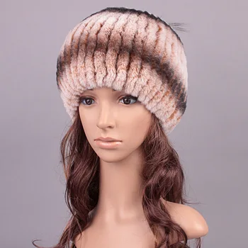 Moda Kış Sıcak Kalın Earmuffs Kadın örgü şapkalar Gerçek Rex Tavşan Kürk Kap Kullies Beanies Kadın Kar Kapaklar
