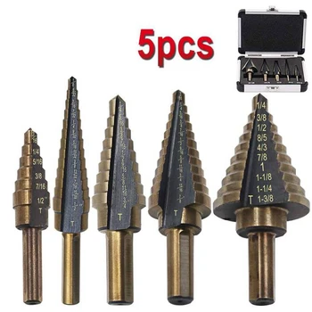 5 Pcs Drill Bit HSS 4241 Step Drill Set Titanium Cone Drills Drilling Hole Cutter Core сверла по металлу сверло ступенчатое