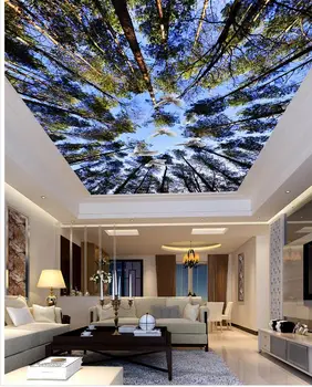 oturma odası TV zemin yatak odası 3d fotoğraf duvar kağıdı tavanlar Çam mavi gökyüzü tavan Ev Dekorasyon
