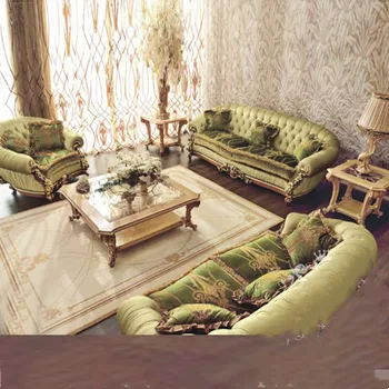 Odası lüks villa kumaş sanat kanepe kombinasyonu Fransız katı ahşap oyma kanepe modeli odası mobilya