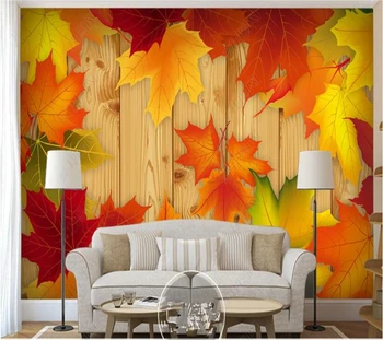 Papel de parede Akçaağaç yaprakları ahşap tahta üzerinde 3d duvar kağıdı duvar, yatak odası duvar kağıdı ev dekorasyon