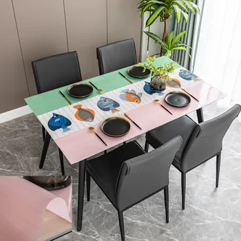 Yeni masa örtüsü su geçirmez yağ geçirmez ısıya dayanıklı PVC masa mat yumuşak cam Placemat parti sehpa koruyucu dekorasyon