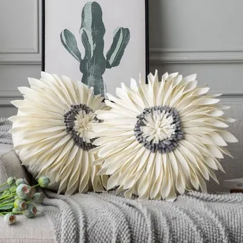 Ins rüzgar ışık lüks yuvarlak krizantem yastık başucu hollandalı kadife ayçiçeği yastık minder kanepe yastık ev dekor