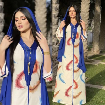 Ramazan Çarşafımın Dubai Arap Müslüman Türban Kaftan İslam Kadın Yeni Basılı Bornoz Jalabiya Longue Djellaba Femme Kebaya Vestido Elbise 