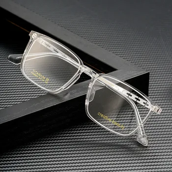 CHFEKUMEET Ultra Hafif Yüksek Kaliteli Şeffaf Saf Titanyum Gözlük Çerçevesi Miyopi Kare Optik Reçete Gözlük Erkekler