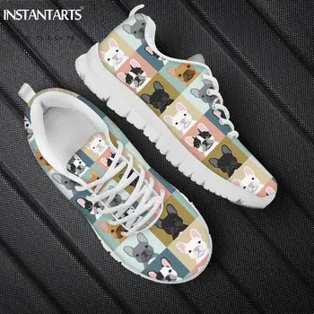INSTANTARTS Sevimli Hayvan Köpek Kedi Desen Dantel - up rahat ayakkabılar Kadınlar için Bahar Örgü Ayakkabı Bayanlar moda ayakkabı Ayakkabı Mujer