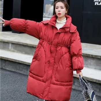 Büyük boy Kadın Uzun Aşağı pamuklu ceket kapüşonlu parka Palto Yastıklı Kış Ceket Fermuar Rüzgar Geçirmez Sıcak Pamuk kapitone ceket 150kg