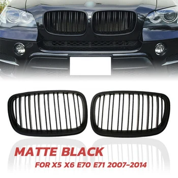 Mat Siyah Ön Tampon Çift Çıta Ön Böbrek Izgara Grille-BMW X5 X6 E70 E71 2007-2014