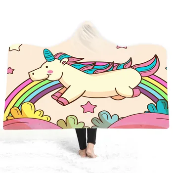 Renk Unicorn 3D baskılı Yün Kapşonlu Battaniye Yatak Kalın Yorgan Moda Levha Sherpa Atmak Battaniye Yetişkin Çocuk Kalınlaşmış Battaniye