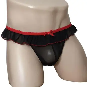 Erkek Seksi Iç Çamaşırı Dantel Trim Külot Bikini Iç Çamaşırı tam örgü Bulge Kılıfı Külot Erotik Sissy Eşcinsel Fetiş Pantolon Altında