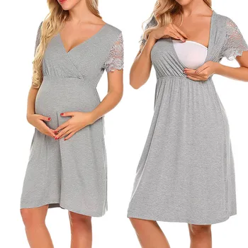 Dantel Analık Hemşirelik Pijama Gecelikler Emzirme T-shirt Elbiseler Analık Pijama Hamile Kadınlar Emzirme Kıyafeti