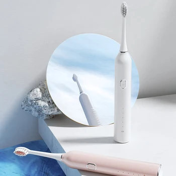 Elektrikli Sonik Diş Fırçası USB Şarj Şarj Edilebilir Yetişkin Su Geçirmez Elektronik Diş 3 Yedek Kafaları 120 Gün Pil Ömrü