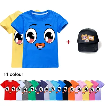 Sevimli Lankybox T Shirt Çocuk Karikatür Baskı T-Shirt çocuk giyim Kız Tshirt Erkek Bebek Giysileri Yaz 100 % pamuklu bluz + Şapka