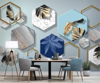 Özel İskandinav modern minimalist üç boyutlu geometrik altın bitki yaprakları TV yatak odası arka plan duvar kağıdı papel tapiz