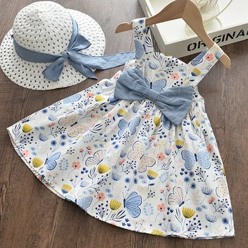 Yenidoğan Bebek Sevimli Kız Prenses Elbiseler Şapka İle 2021 Yeni Yaz Bebek Elbiseleri Çiçek Kostümleri Çocuk Kız Sevimli Vestidos Kıyafet
