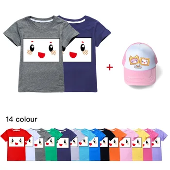 Lankybox Çocuk Giysileri Rahat Üstleri Kısa kollu T-shirt+ Şapka Kızlar için Grafik T Shirt Erkek Tee Anime Cosplay 2-16 Yıl