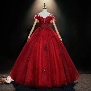 Bordo Akşam Elbise Spagetti Kayışı Aplikler Sequins Dantel-Up kadın resmi Elbiseler Kadın Performans Vestidos