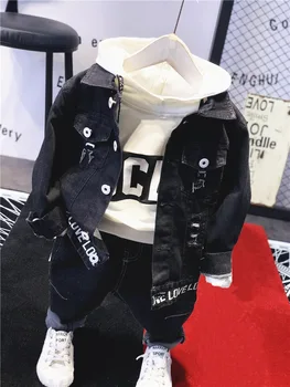 Sıcak Satış Marka Erkek Çocuk Giyim Erkek Giyim Mektup Kids Çocuk Giyim Jean ceket + kapüşon + kot seç: çocuk Pamuk set 