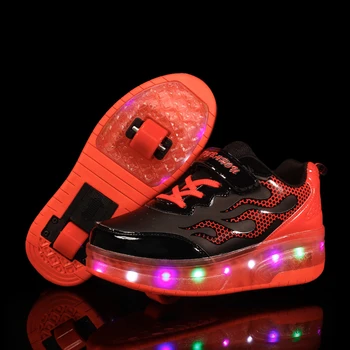 Iki Tekerlek Pembe Mavi Kırmızı Aydınlık Sneakers led ışık Paten Ayakkabı Çocuklar Çocuklar için Led Ayakkabı Erkek Kız Ayakkabı Unisex