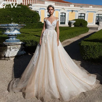Vestidos De Novia A-line Romantik Sevgiliye Dantel Prenses düğün elbisesi Kapalı Omuz Lüks Boncuklu Aplikler Robe De Mariée