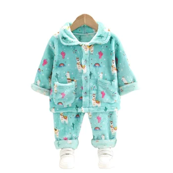 Yeni Çocuk Pijama Sonbahar Moda Karikatür Ceket Pantolon 2 adet / takım Yürüyor Boys Kostüm çocuk pijamaları Kış Bebek Kız Giysileri