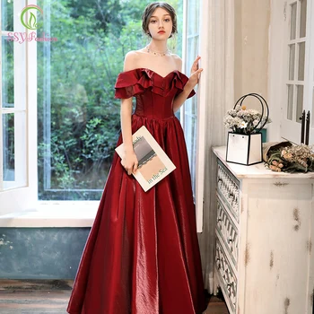 SSYFashion Yeni Saray Şarap Kırmızı Gece Elbisesi Prenses Uzun Resmi Balo Elbisesi Özel Vestidos De Noche A-line Saten Korse 