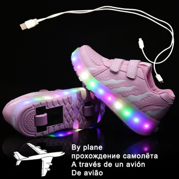 Çocuk İki Tekerlekli İşıltılı Parlayan Sneakers Siyah Pembe led ışık Paten Ayakkabı Çocuklar Led Ayakkabı Erkek Kız USB Şarj 43