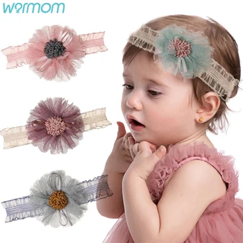 Warmom 6 Renkler Dantel Örgü Ekleme Çiçek Kafa Bandı Bebek Kafa Bandı Kız Yumuşak Elastik Kafa Bandı Bebek saç aksesuarları Şapkalar