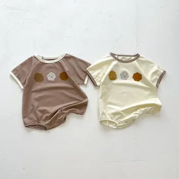 2022 Yaz Yeni Bebek Kısa Kollu Bodysuit Sevimli Baskı İnce Pamuklu Bebek Giysileri Yumuşak Yenidoğan Toddler Nefes Tulum