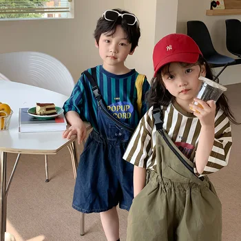 İki Parça Giyim Set Kızlar Çocuklar Moda Futbol Üst+Jean Pantolon Yaz 2 Parça Kore Çocuk Elbise Uygun Kıyafet 2022 Çocuklar 