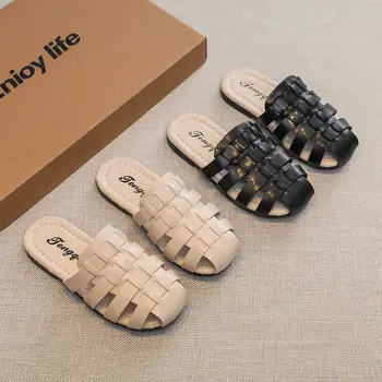Kızların Terlik Yeni Stil Dokuma Oymak moda ayakkabılar Yaz aylarında çocuk Yumuşak Tabanlar Dışarı Çıkmak Büyük çocuk Baotou Terlik