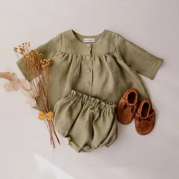 IYEAL Bebek Kız Giysileri Düz Renk Prenses Bebek Kız Giyim Seti Puf Kollu Bluz ve Gaf 2 Adet Yürüyor Çocuk Takım Elbise