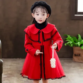 Kore Moda Giyim Çocuk Örgü rahat elbise Kız Yün Gazlı Bez Elbiseler Prenses Uzun Kollu Zarif Resmi Balo
